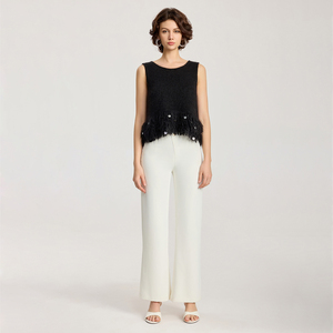 Maglione di cotone nero maglieria Pullover Design maniche firmate maglia gilet donna - Product Image 4