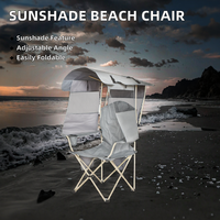 Chaise de camping inclinable moderne et portable avec cadre en fer, auvent pare-soleil et accoudoirs, idéale pour la plage, la pêche et les loisirs en extérieur