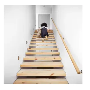 Indoor Solid Wooden Steps LED Floating Stair Prefabricated Floating Staircase Glass Stairs