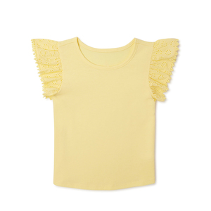 Summer Candy Solid Color Girls <strong>Top</strong> Boutique Toddler Baby Lace <strong>Flutter</strong> <strong>Sleeve</strong> <strong>Tops</strong> Wholesale Cotton High Quality Girls Shirts - Product Image 2