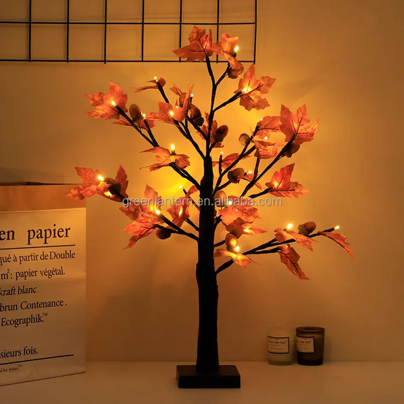 55cm blanco cálido LED árbol luz AA batería Arce-avellana hojas verdes árbol de Navidad lámpara de mesa sala de estar luz de noche