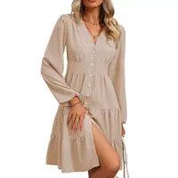Robe élégante à ourlet volanté pour femme, coupe ajustée, couleur unie, parfaite pour le printemps et l'automne