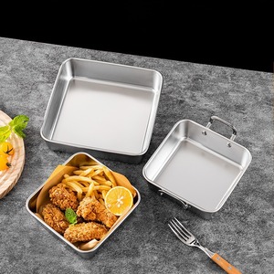 Stainless Steel Square <b>Snack</b> <b>Tray</b> Gold Color Double Ear Food Serving Plate For Barbecue Hot Pot - Product Image 2