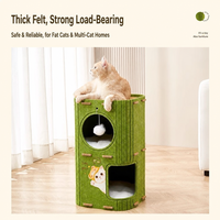Arbre à chat en feutre vert, avec niche douillette, design coupe-vent et chaud, ouverture ronde, jouet pompon, pour chat d'intérieur, vente en gros pour animaux de compagnie