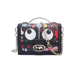 PU Leather Colorful Painted Big Graffiti Bags handbag Big Eye Luxury Handbag