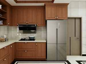 Ensemble complet d'armoires de cuisine en bois massif avec moulures couronnées, îlot en granit, évier en acier inoxydable, cuisine d'appartement - Product Image 2