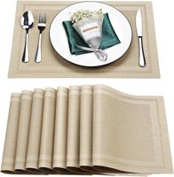 Ensemble de sets de table 8 pièces Lavable Résistant à la chaleur et aux taches Intérieur/Extérieur Vinyle Tissé Antidérapant PVC (Beige) Restaurant chinois Table