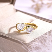 Bague de fiançailles Toi et Moi en argent sterling S925 avec deux pierres, moissanite taille poire et ovale, plaqué or 18 carats, bijoux pour femme