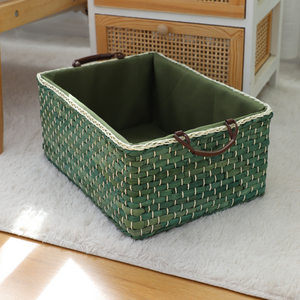 Natürlicher Rattan-Aufbewahrungskorb mit Griff, Stoffgefütterter Gewebter Organizer für Bücher, Snacks & Haushaltsgegenstände - Product Image 2