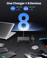 Station de charge USB-C électrique 200W haute qualité, multi-ports, compatible PD 3.0 pour téléphones et ordinateurs portables, en matériau GaN – Offre Spéciale