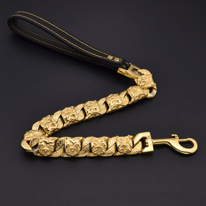Collar de cadena de perro con cierre de cabeza de calavera dorada de acero inoxidable de 32MM para perros grandes, collares de peso para perros - Product Image 4