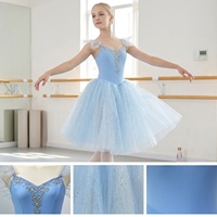 Robe longue de ballet romantique bleu clair AL-R1285 avec broderie argentée, tenue de scène pour femmes et filles, sur mesure