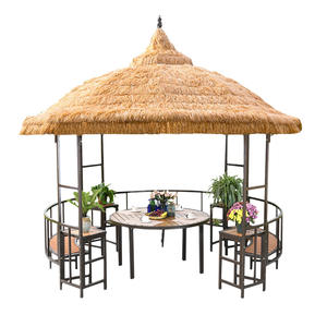 Gazebo extérieur carré de 4m en paille <span class=keywords><strong>avec</strong></span> tapis pare-soleil et abri de barbecue pour <span class=keywords><strong>parasol</strong></span> de cour et terrasse <span class=keywords><strong>avec</strong></span> ensemble de <span class=keywords><strong>table</strong></span> et chaise - Product Image 6