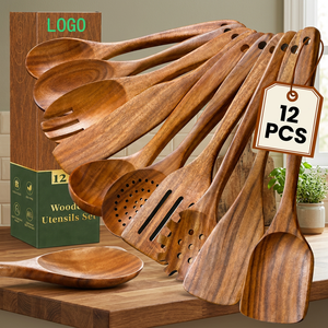 Ensemble d'ustensiles en bois 12 pièces, résistants aux aliments, antiadhésifs, résistants aux hautes températures, légers, lavage à la main uniquement, outils de cuisine - Product Image 3