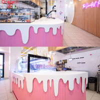 Alat Bar es krim warna merah muda keluaran baru konter Bar Corian toko kopi Hotel bentuk L Modern