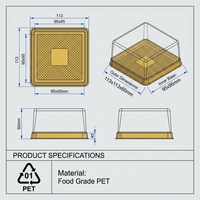 Boîte à gâteau écologique en plastique PET avec couvercle transparent 95x95mm 113x113x60mm, petite boîte pour pain, biscuits, pâtisseries, sushis, desserts, emballages alimentaires