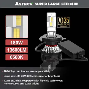 Asruex OEM Super lumineux 180W LED ampoule de phare avant pour voiture 13600lm 6500K système d'éclairage automatique LED h7 phare avant