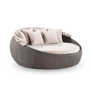 Meubles d'extérieur, lit de repos, chaise longue de <span class=keywords><strong>plage</strong></span>, lit de soleil en bois massif, ensemble de salon ovale de jardin avec coussins - Product Image 6