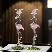 Porte-bougie en verre en forme de flamant rose de luxe, en borosilicate de haute qualité, élégant, pour la décoration de table de mariage, de banquet, d'événement ou de fête