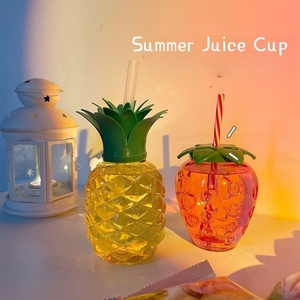 Botellas de plastique 500ml fraise paille bouteille d'eau mignon été Portable en plastique dessin animé fille enfants boire bouteille de jus - Product Image 5