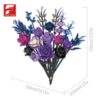 Bouquet de fleurs violettes en blocs de construction à petites particules, ornement de rose à brancher, fleur éternelle portable, cadeau d'anniversaire