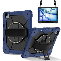 WESOROL Ağır Hizmet Tipi iPad Air 13" M3 2025 M2 2024 Kılıfı, Kalem Tutucu, 360 Derece Dönebilen Stand, Omuz Askısı, Lacivert Siyah