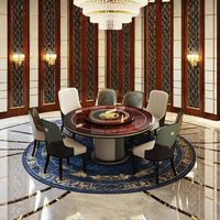 Table à manger rotative de luxe haut de gamme avec bordure en bois et strass, plateau en marbre, pieds en acier inoxydable, mobilier de maison