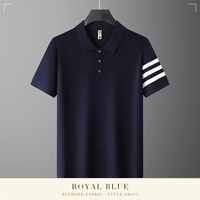Chemises polo en tricot pour hommes grands et corpulents, manches courtes, bordure rayée, col en tricot, style business décontracté, vêtements d'été