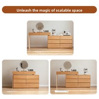 Table de maquillage et de coiffure en chêne massif de style nordique avec armoire de rangement intégrée et fonctions télescopiques pour chambre à coucher