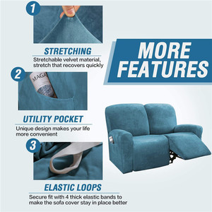 Nouvelle vente flash : Housses <span class=keywords><strong>de</strong></span> fauteuil inclinable en velours <span class=keywords><strong>de</strong></span> luxe, 6 pièces, 2 places, extensibles, élastiques, faciles à installer, couleurs unies - Product Image 4