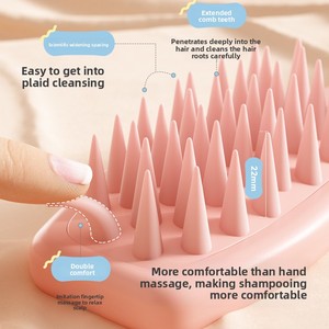 Brosse de lavage capillaire en silicone à long manche et peigne spécial pour le nettoyage du cuir chevelu, outil de massage pour application sur la tête - Product Image 3