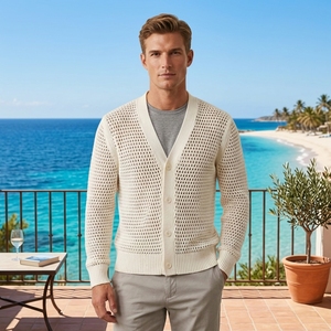 Manson Hochwertige Herren-Strickjacke Locker Sitzender Pointelle-Knopf Cardigan Frühling und Sommer Langarm-Pullover - Product Image 2