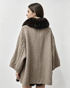 Cappotto <span class=keywords><strong>Trench</strong></span> in Lana di Lusso Streetwear con Collo in Pelliccia di Volpe <span class=keywords><strong>Beige</strong></span>, Giacca Invernale Spessa e Calda da <span class=keywords><strong>Donna</strong></span> - Product Image 3
