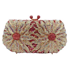 Bolso de mano floral con diamantes de imitación para mujer, con correa de cadena, forro de satén, diseño brillante para ocasiones especiales - Product Image 1