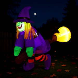 Halloween Witch Riding <b>Broom</b> Inflatable Outdoor Decoration 3.9 Ft With Built In Led Lights For <b>Yard</b> Party Decor - Product Image 2
