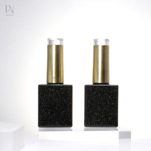 Bouteilles de vernis à ongles vides de 10ml Low <span class=keywords><strong>mo</strong></span> avec brosse Bouteilles de vernis à ongles carrées brillantes noires avec bouchon doré - Product Image 5
