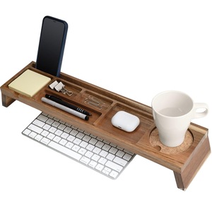 Wooden Desk Storage Rack Multi Compartment Phone Holder Office Organizer <b>Desktop</b> <b>Shelf</b> With Cup Holder And Pen Tray - Product Image 5