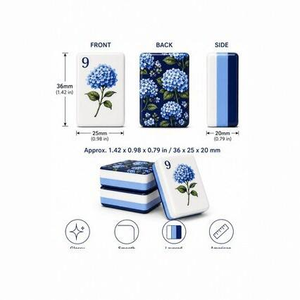 Blue Floral Acrylic Mahjong Tile Set Portable 4 Player Water Resistant Durable Game Set for Gift and <b>Entertainment</b> - Product Image 2