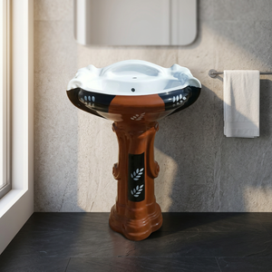 Luxury Round Ceramic Wash Basin With Full Pedestal Modern Eco Friendly Water Resistant Bathroom Sink - Product Image 6
