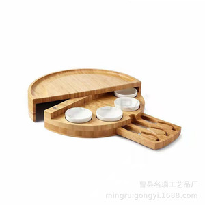 Tabla de queso de madera con juego de cuchillos, bandeja redonda para servir queso, frutas y aperitivos, tabla de cortar de bambú duradera - Product Image 5