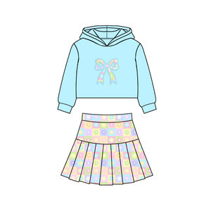 Tarif personnalisé, contactez-moi pour la vente en gros de vêtements en vrac, diverses couleurs disponibles, jupes à manches longues à capuche, ensembles pour filles, MOQ 5 pièces par couleur - Product Image 1