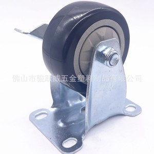 Roue industrielle à roulettes 75x32mm fixe avec frein, type à trou de boulon, bande de roulement robuste - Product Image 3