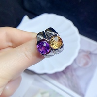 Natural Purple Amethyst Citrine Ring Men 925 Silver Gemstone Statement Band Wholesale OEM ODM Custom Size Fine Jewelry