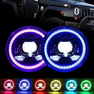 Farol com feixe selado e redondo, farol de led com bluetooth alto e baixo 9 polegadas para jeep wrangler jl jlue sport rubicon sahara