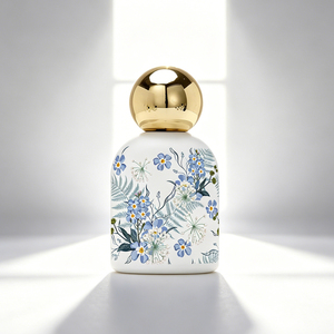 Botella de perfume de vidrio transparente redonda de lujo de diseño personalizado, premium, de 30 <span class=keywords><strong>ml</strong></span>, <span class=keywords><strong>50</strong></span> <span class=keywords><strong>ml</strong></span>, 100 <span class=keywords><strong>ml</strong></span>, con cierre negro, vacía, con impresión UV. - Product Image 6