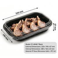 Boîte alimentaire rectangulaire noire en PP avec couvercle transparent en PET, compatible micro-ondes, grande boîte à emporter pour steak, viande fraîche, rôtis