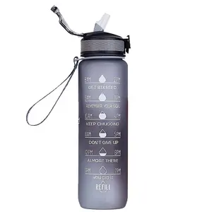BPA free Water Bottles with Time Markings - Leakproof Reusable 32oz Cikul Motivational Water Bottle with Straw - Sports Bottle