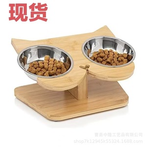 Soporte para tazones de gato de madera maciza, artículos para mascotas, comedero, soporte para tazones de perro, mesa de comedor/soporte para tazones 2 en 1 de madera para gatos y perros. - Product Image 5