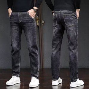 <span class=keywords><strong>Jean</strong></span> droit rétro pour homme 2026, taille mi-haute, <span class=keywords><strong>d</strong></span>élavé foncé, en tissu tricoté polyester/coton, <span class=keywords><strong>d</strong></span>écontracté - Product Image 4