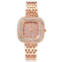 Stock de fábrica Números romanos Pantalla Puntero Reloj de cuarzo Moda retro Banda de acero Diamante cuadrado Reloj de niñas